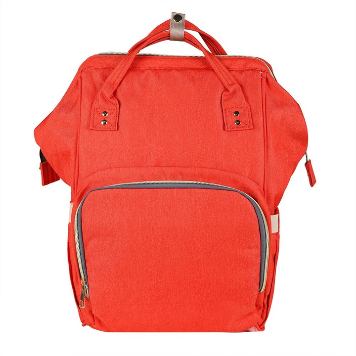 Nagy kapacitású hordozható pelenkázótáska, utazó hátizsák babaápoláshoz USB interfésszel (piros)