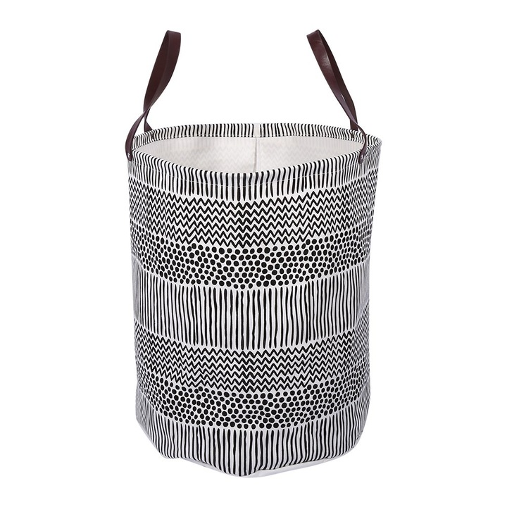 Jormftte szennyeskosár, geometrikus mintával, bőr fogantyúkkal, tartós, 30x45cm