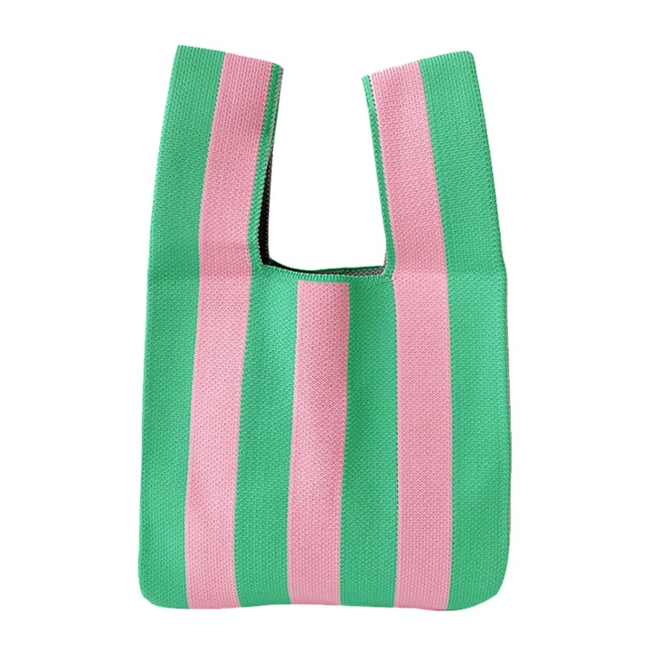Jormftte válltáska, csíkos minta, nagy kapacitású, rózsaszín-zöld, összecsukható