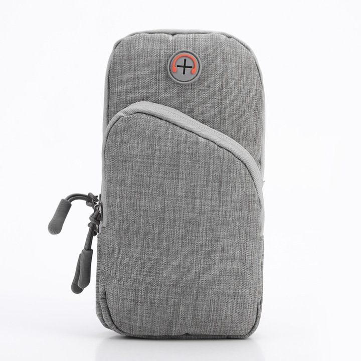 Jormftte sportkarszalag, vízálló, Oxford anyagból, két zsebbel, állítható, telefonra, szürke