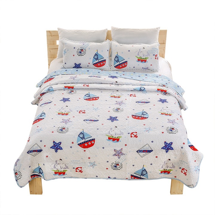 Jormftte pamut takaró, vitorlás mintás, 130x150cm, többszínű, ágyra és kanapéra