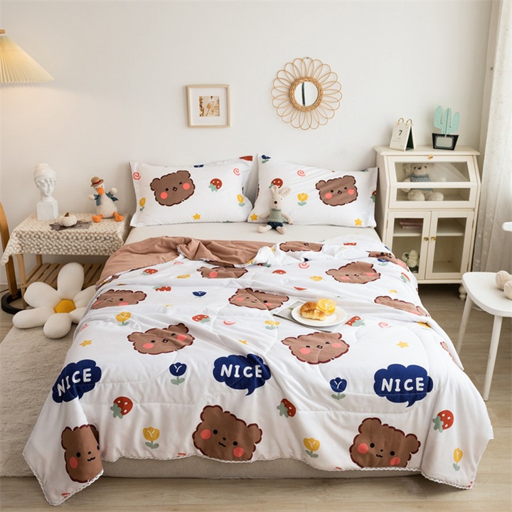 Vékony takaró, hosszúkás, kétszínű, 200x230cm, mosott pamut, bolyhos töltet