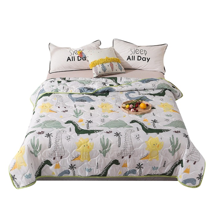 Pamut paplan Mosható hímzés Ultrahangos steppelés Bőrbarát pamut Kényelmes, légáteresztő, nyári paplan Dinoszaurusz 150x200cm