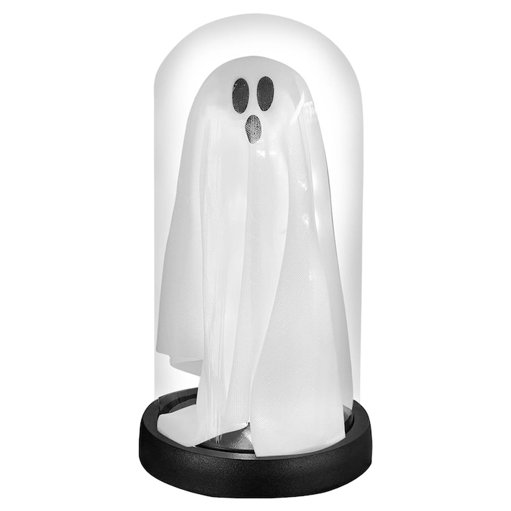 Veioza LED fantoma de Halloween, decorativa, cu cloche din sticla, alimentata cu baterii, 1 bucata