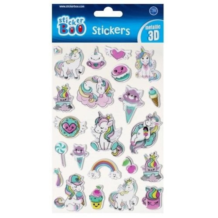 Set de 23 stickere 3D, Sticker Boo, model unicorn, 261x144mm, multicolor