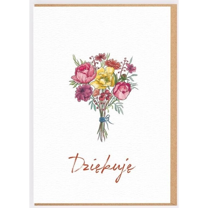 Karnet de multumire "Dziekuje", Nadwyraz, 177x133mm, cu flori, set cu envelopa