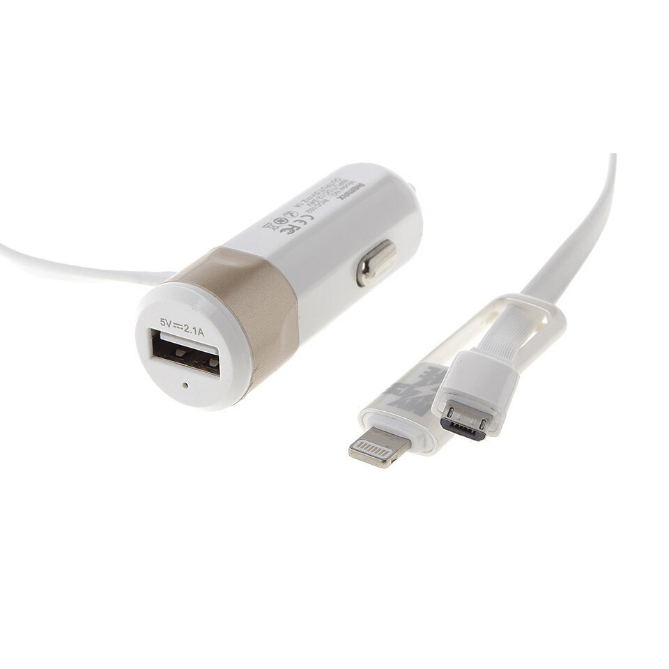 Incarcator auto 3.4A Remax 2 in 1 fast charger RCC102 + cablu, alb