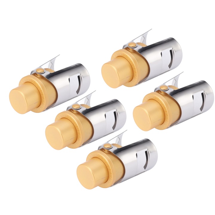 Комплект от 5 златни тапи за шампанско от неръждаема стомана за многократна употреба