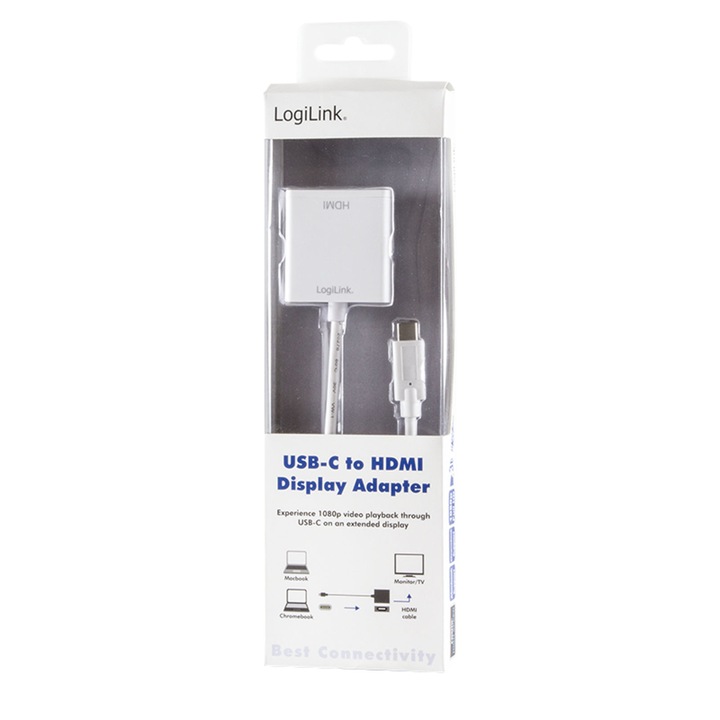 Кабел за адаптер USB 3.1 C (T) към HDMI 1.4 (M), 14 см, LOGILINK UA0236A