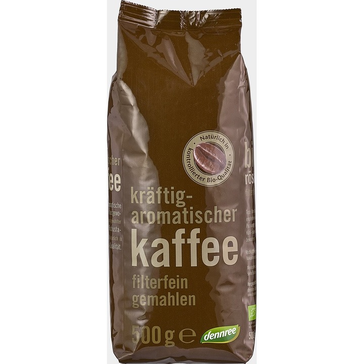 Cafea prajita macinata bio, 500g, Dennree