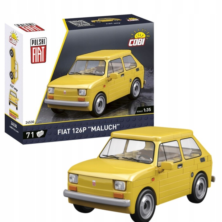 Masinuta Cobi, Fiat 126P, 71 elemente, 1:35, galben, 5 ani+