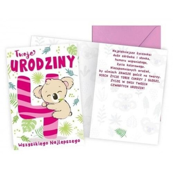 Boldog 4. születésnapot, Kukartka, koala, 16.6x11.7cm, hozzáillő borítékkal