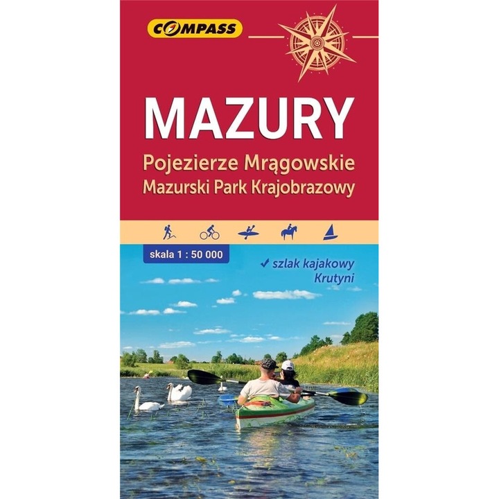 Harta turistica, COMPASS, Mazury, Pojezierze Mragowskie, 1:50 000, 68x98 cm, 2022