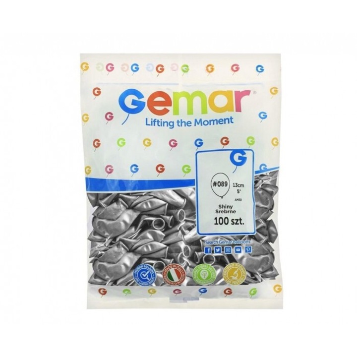 Комплект 100 хромирани сребърни балона 13 см Godan