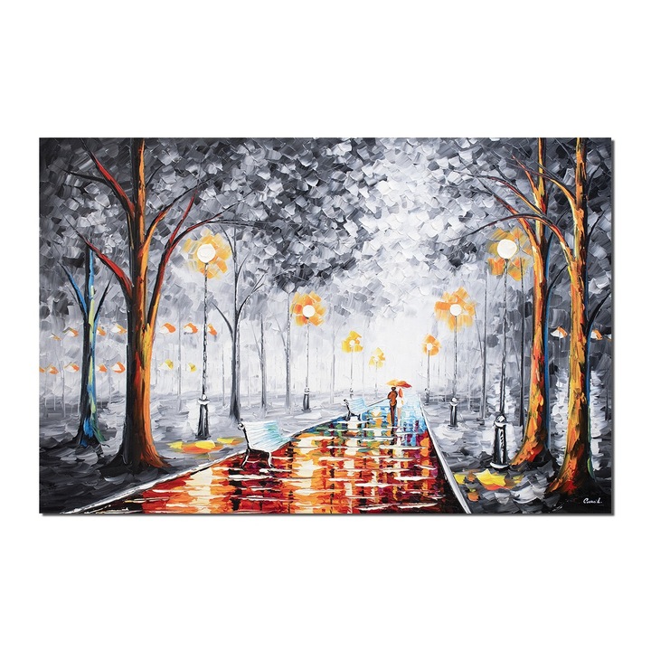 Tablou living gigant pictat manual, Impreuna pe aleea vietii, 150x100cm ulei pe panza in cutit efect 3D, gata de agatat pe perete