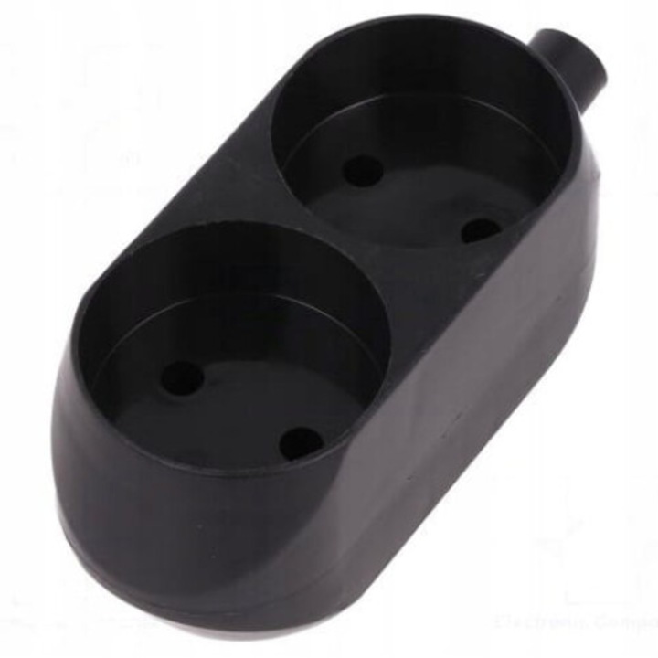 Priza dubla, DUWI, plastic, fara impamantare, 16 A, 250 V, negru