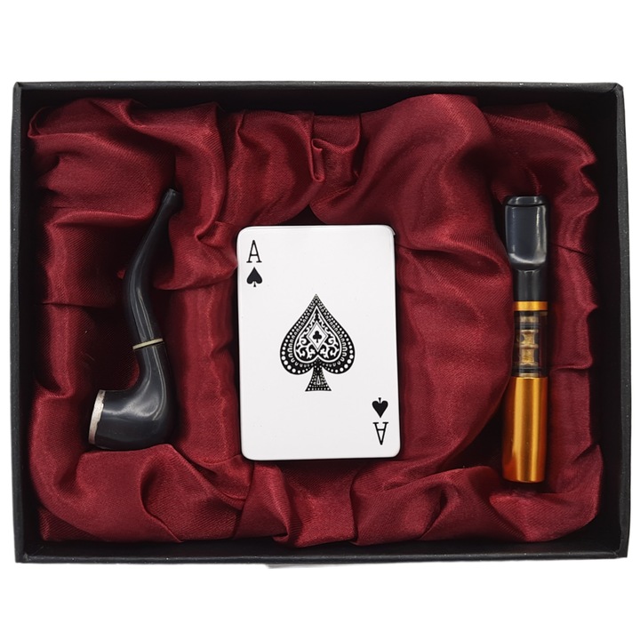 Set cadou lufca, fifca si bricheta gaz, negru, 11.2x3.3x14cm