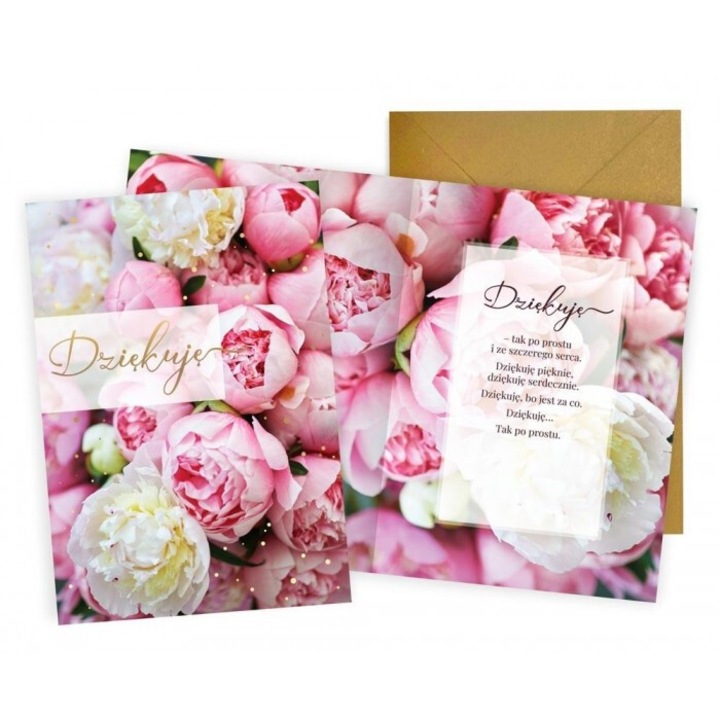 Karnet Podziekowania Kukartka, B6, 16.6x11.7cm, cu coperta asortata, decorat cu folie metalica si brokat