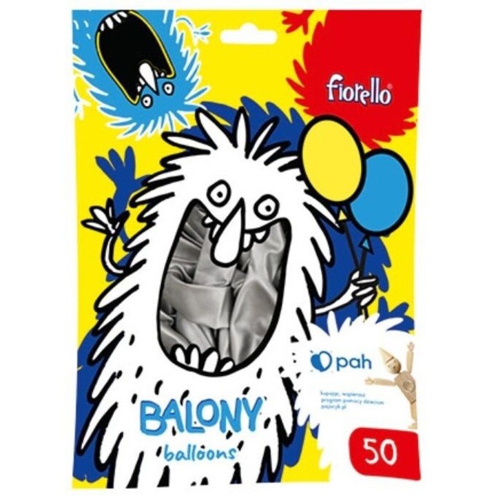 Balon metalic 10", Fiorello, set 50 bucati, culoare argintie, 200x267mm