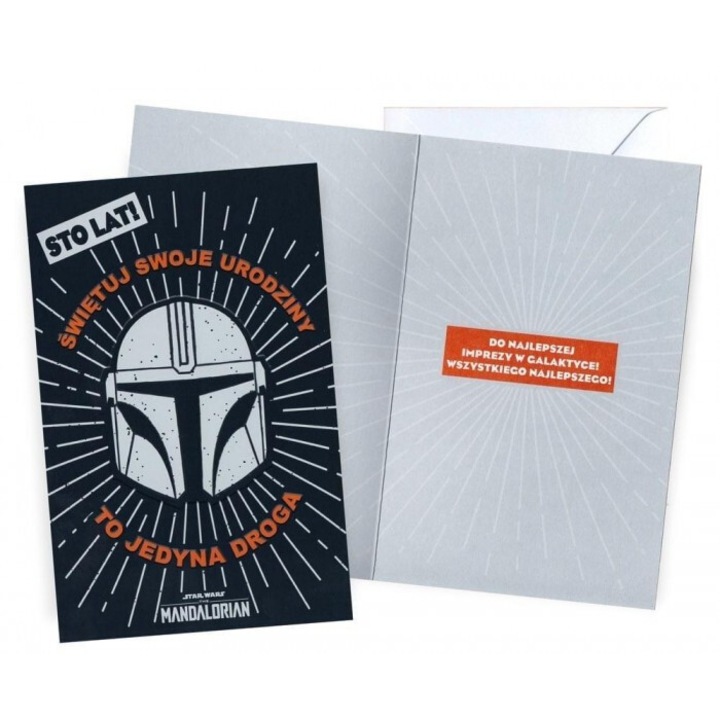 Felicitare Urodziny Star Wars Mandalorian, Kukartka, 11.6x18.0cm, cu folie metalica, cu envelopa alba