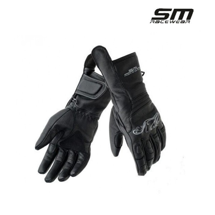 Manusi moto Venus, piele naturala, Negru, L