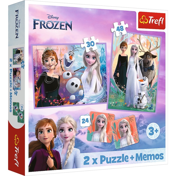 Пъзел Trefl 2 в 1 Memo - Disney Frozen, Принцесите и тяхното кралство