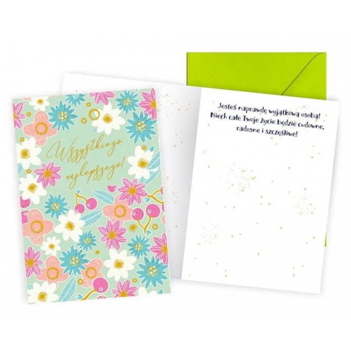 Karnet Zyczenia Kukartka, B6, 16.6x11.7cm, interior colorat, cu plic asortat