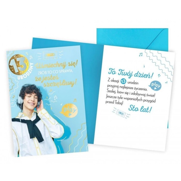 Поздравителна картичка за рожден ден 13 момче Kukartka, 147x205 мм, с текст за пожелания, цветна корица