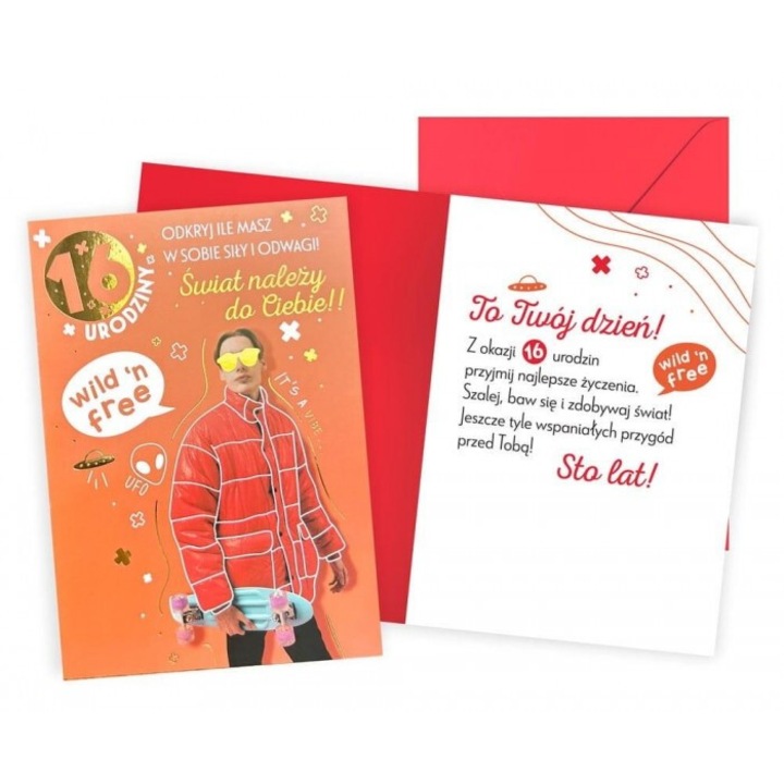 Честита картичка за рожден ден, 16 години, момче, Kukartka, 148x204 мм, с текст с пожелания, асортирана корица