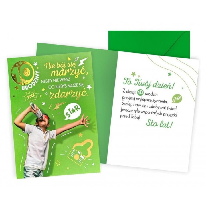 Felicitare Urodziny 10 baietei Kukartka, 149x204 mm, cu text de urari, coperta colorata