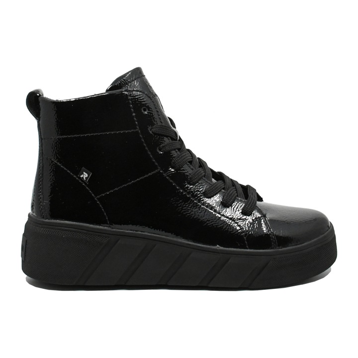 Ghete dama Rieker cu platforma, negre, din lac RIKW0561-01, Negru