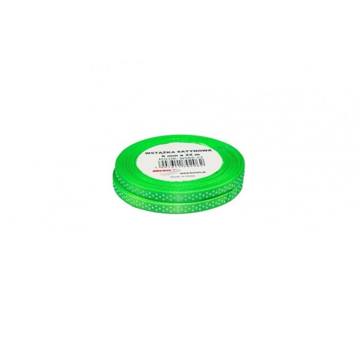 Ribanda satinata cu buline verzi deschise, 6mmx22m, set 2 bucati