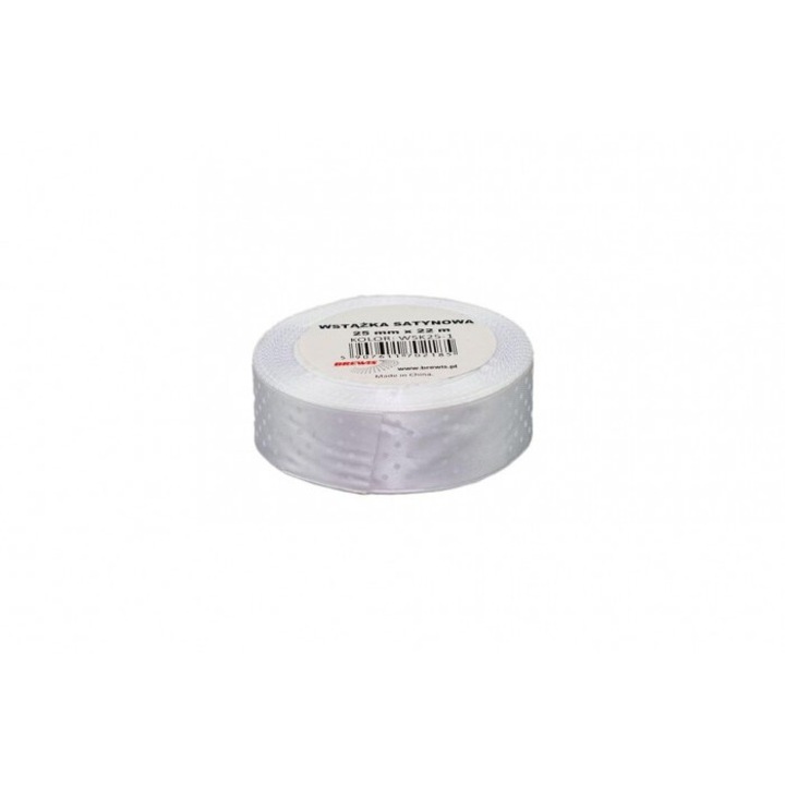 Ribanda satinata cu buline, BREWIS, 25mmx22m, alb