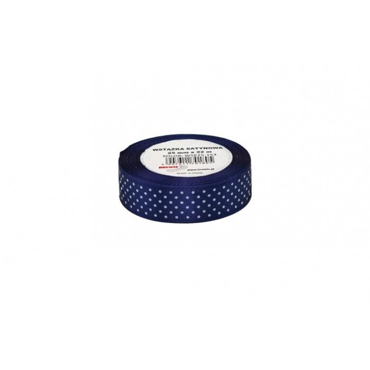 Fasie satinata cu buline, Brewis, 25mmx22m, albastru