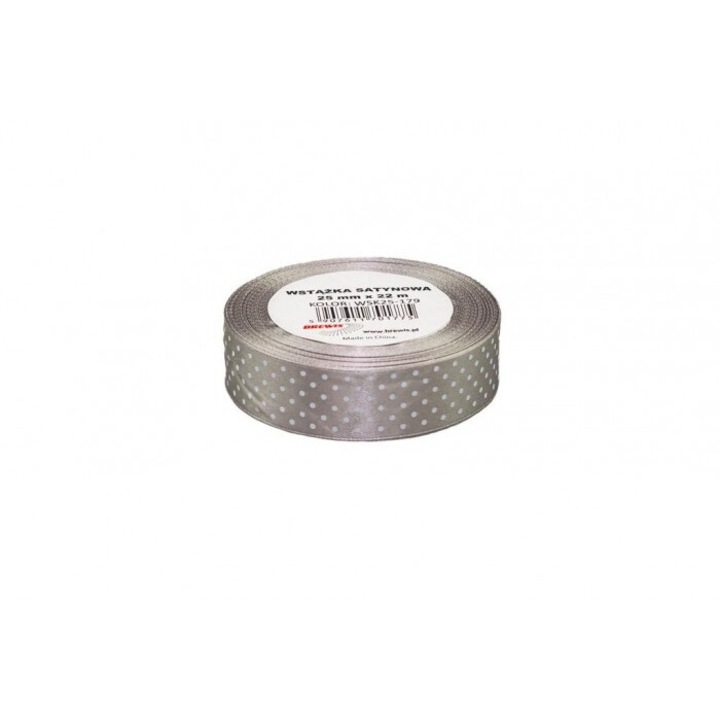 Ribanda satinata cu buline argintii, BREWIS, 25mmx22m, set ambalaje cadouri