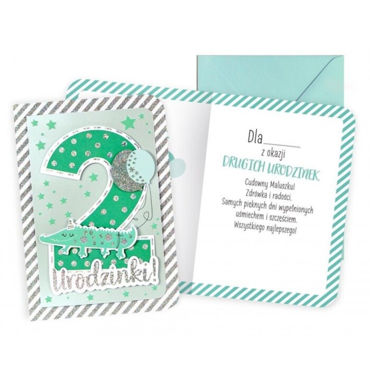 Felicitare B6 Kukartka Urodziny 2 baietei, colorata, cu decoruri variate, 16.6x11.7cm, set cu envelopa