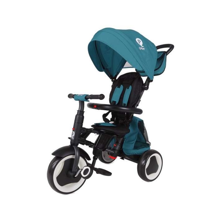 Tricicleta Qpay RITO PLUS, verde, 10-36 luni, cu bariera de siguranta, roti din spuma