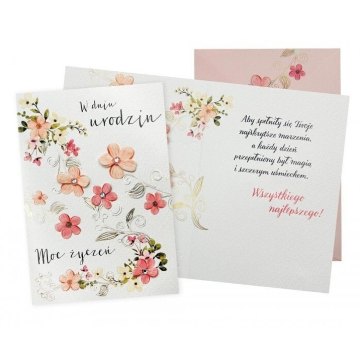 Felicitare B6 Urodziny, Kukartka, flori, 16.6x11.7cm, cu plic