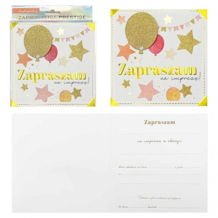 Set 5 invitatii Kukartka, decoruri elegante, 14,5x14,5cm, 2023