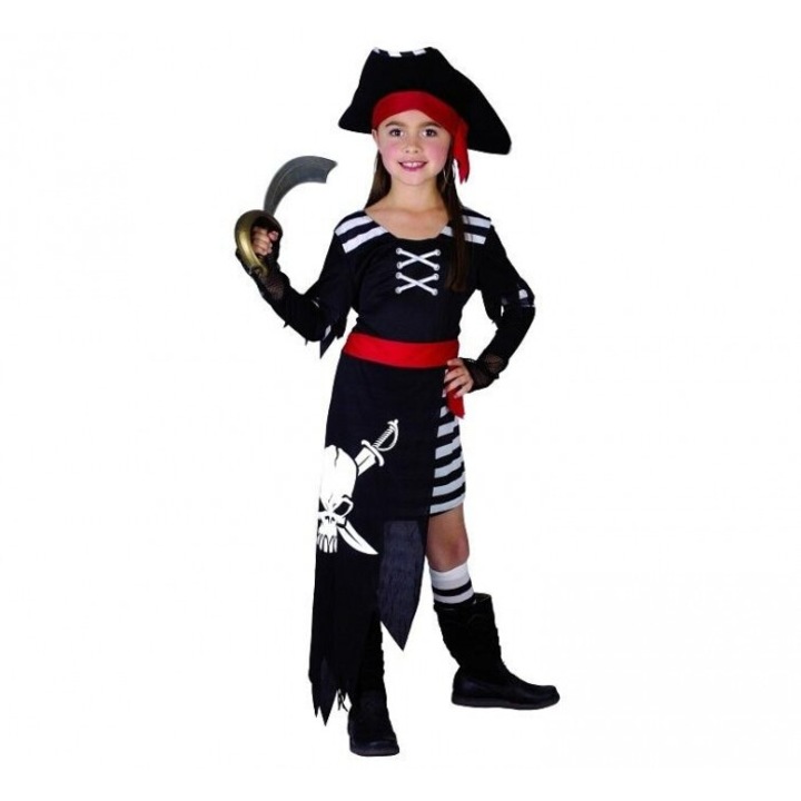 Costum de Pirat cu Capitan, Godan, 120-130cm, include palarie, rochie cu maneci