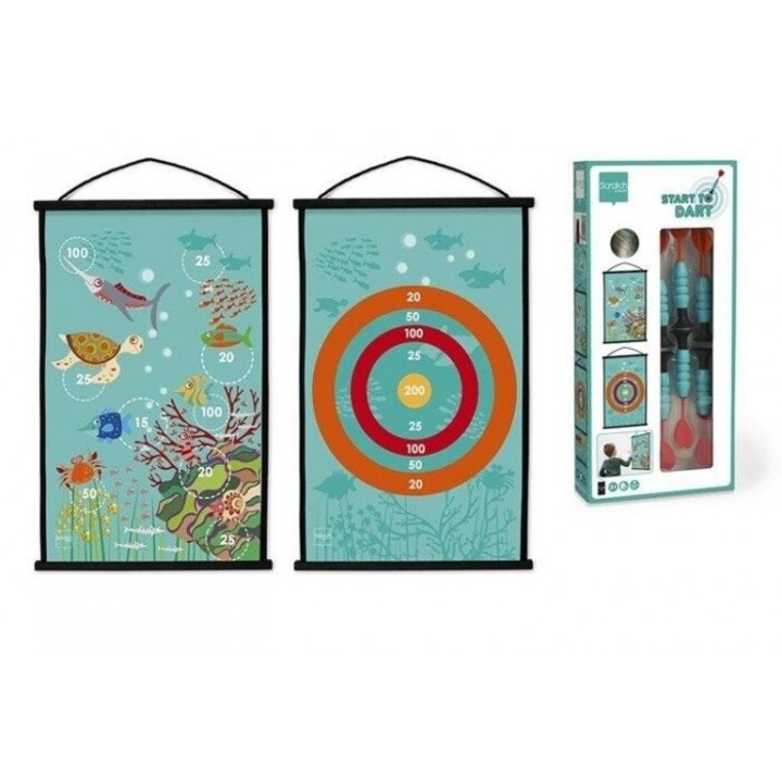 Комплект за дартс със засмукващи стрелички Start to Dart, драскотина, коралов риф, 38x60 см, 6 стрелички, 3+