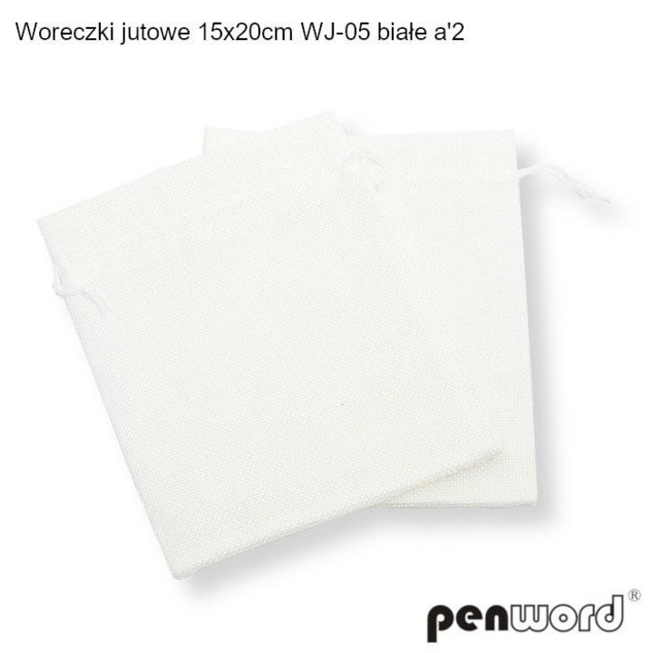 Set de 2 woreczki jute albe 20x15cm, Penword