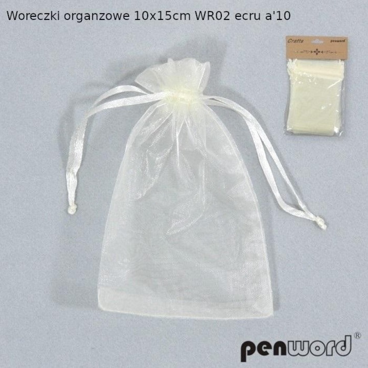 Szett 10 ekrü organza tasak 15x10cm, Penword