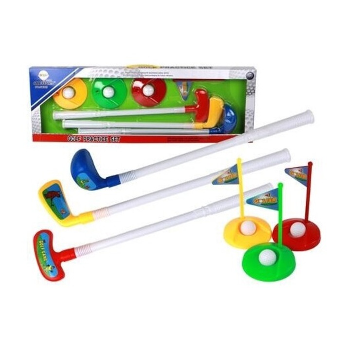 Set mini golf 12 el, Leantoys, 3 kije, 3 dolki, multicolor, 52 cm