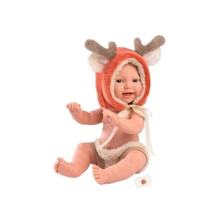 Кукла Baby Reindeer 30 см, Llorens, мини, винилова, облекло от органичен памук, комплект с биберон