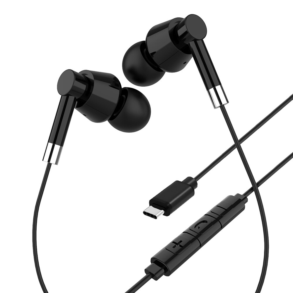 Casti cu fir, Media-Tech, USB-C, Cu microfon, Negru