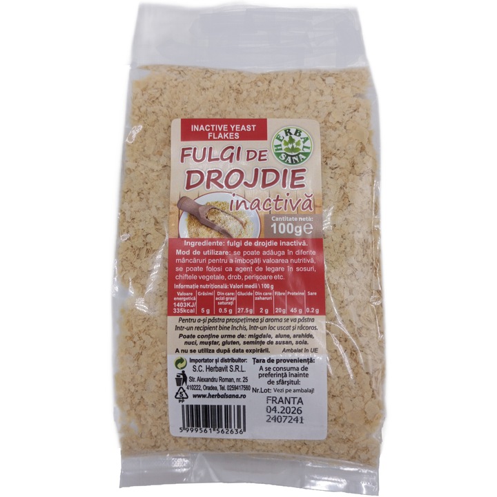 Fulgi de Drojdie inactiva uscata, 100% natural, 100g, Herbal Sana