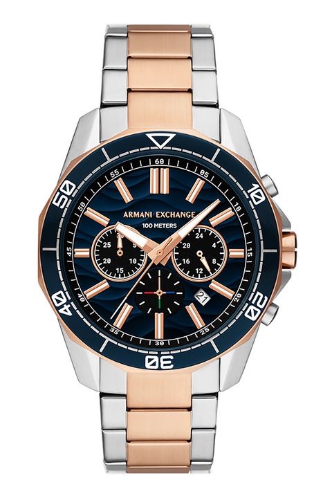 ARMANI EXCHANGE, Ceas din otel inoxidabil cu model in doua nuante, Auriu rose, Argintiu