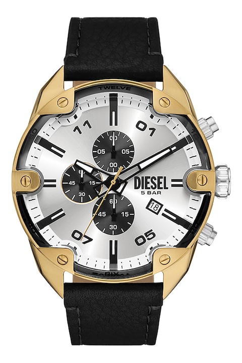Diesel, Kronográfos karóra bőrszíjjal, Ezüstszín, Aranyszín, Fekete