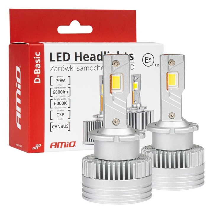 LED izzók, AMIO, D széria, 6000K, 6800LM, 2 darabos készlet